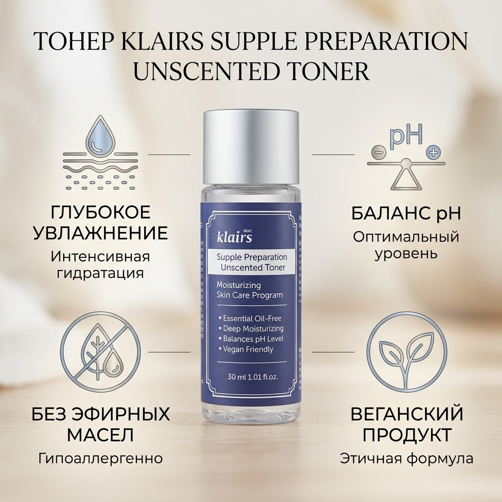 Klairs тонер Supple Preparation Unscented Toner 30 мл