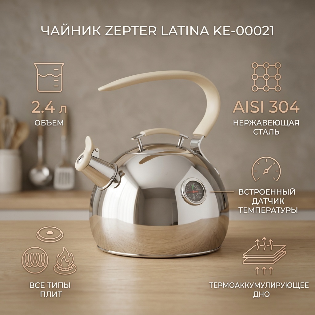 Zepter чайник KE-00021 2.4 л, нержавеющая сталь