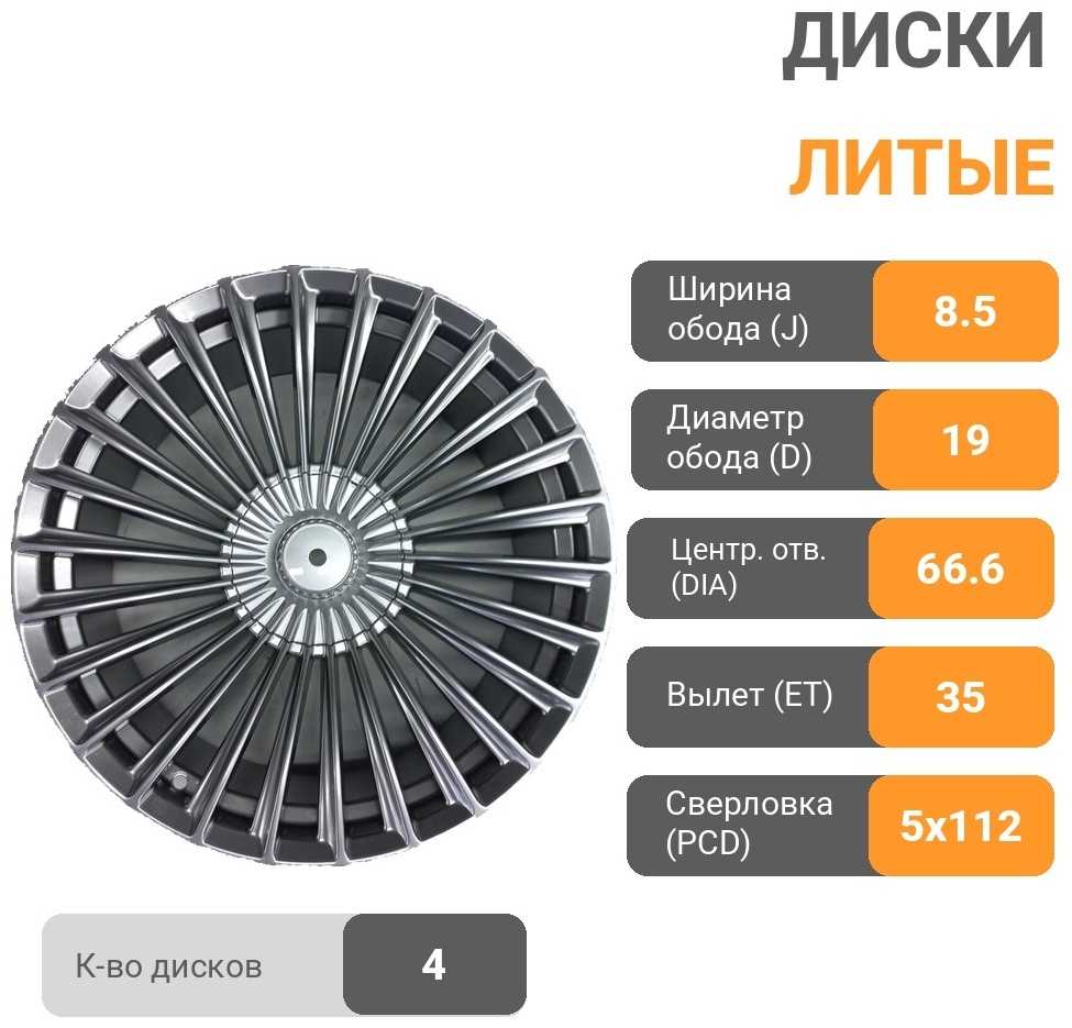 DNS 8144 8.5/9.5x19/5x112 D66.6 ET35 4 диска графит