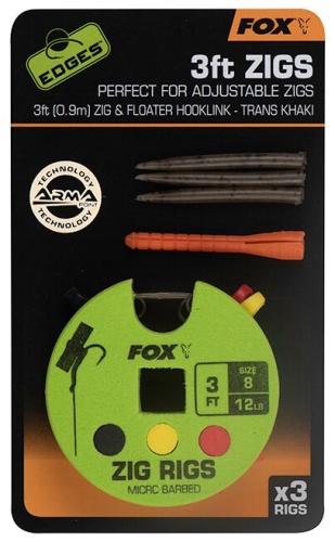 Оснастка FOX Готовый поводок для зиг-риг FOX EDGES Zig Rig 3ft/0.9м 12lb №8 CCR191 90 см