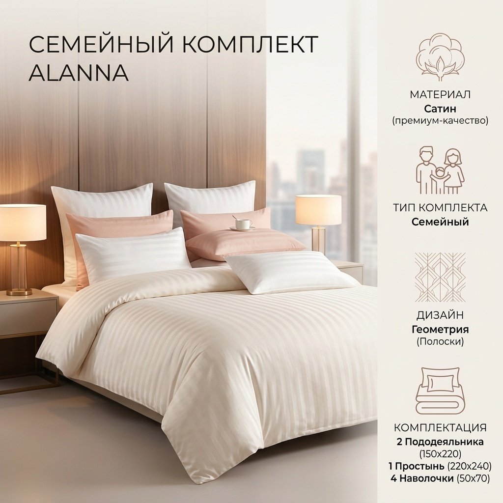 Комплект Alanna Twinkle семейный сатин, 4 наволочки: 50x70 см