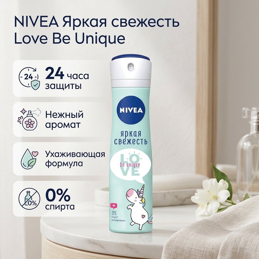 NIVEA Яркая свежесть Love Be Unique антиперспирант для женщин 150 мл