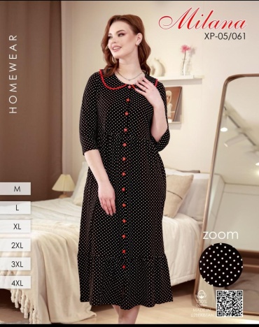 Хлопковый халат Milana черный, красный