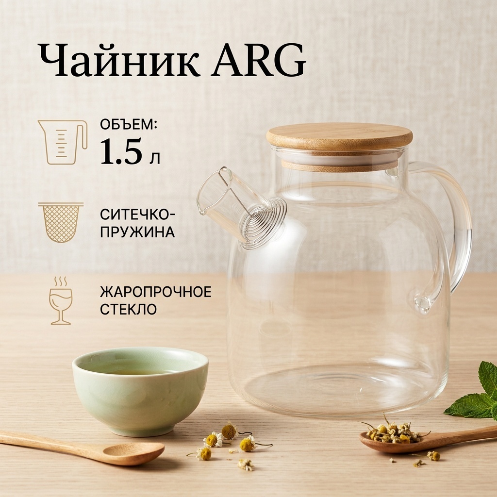 Чайник ARG SPK148 1.5 л, стекло