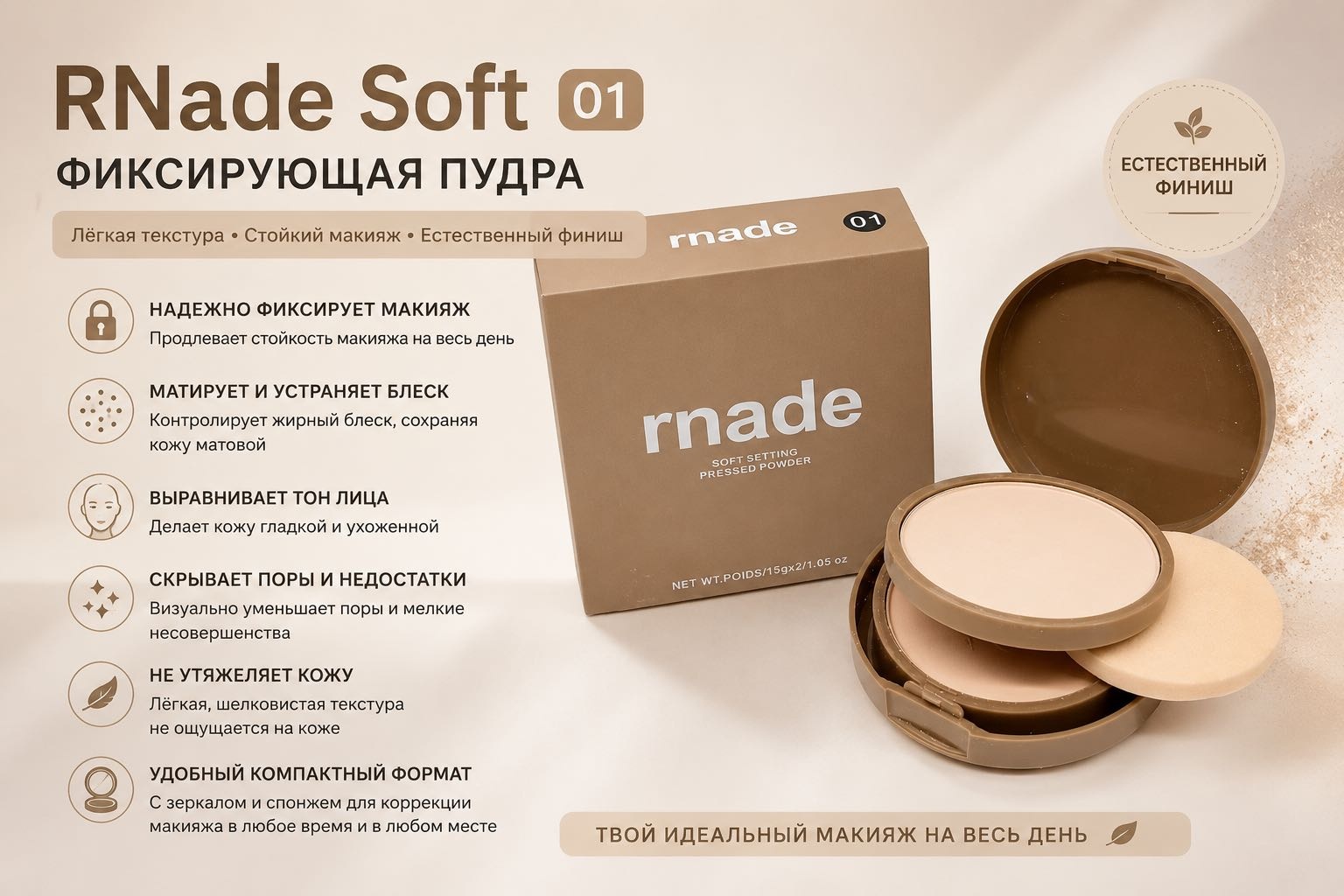 Пудра Rnade Soft сухая 01 светло-бежевый
