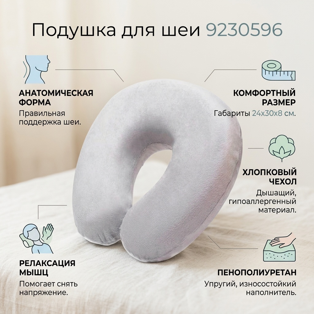 Ортопедическая подушка для шеи 24x30 см, пенополиуретан