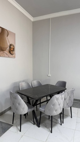 Комплект BEYZA K3, стол 130х80 см + 6 стульев, черный, серый