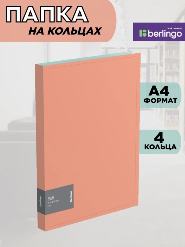 Папка Папка для документов формата А4 на 4 кольцах Berlingo из прочного пластика толщиной 600 мкм с тексту, А4 кольца, оранжевый