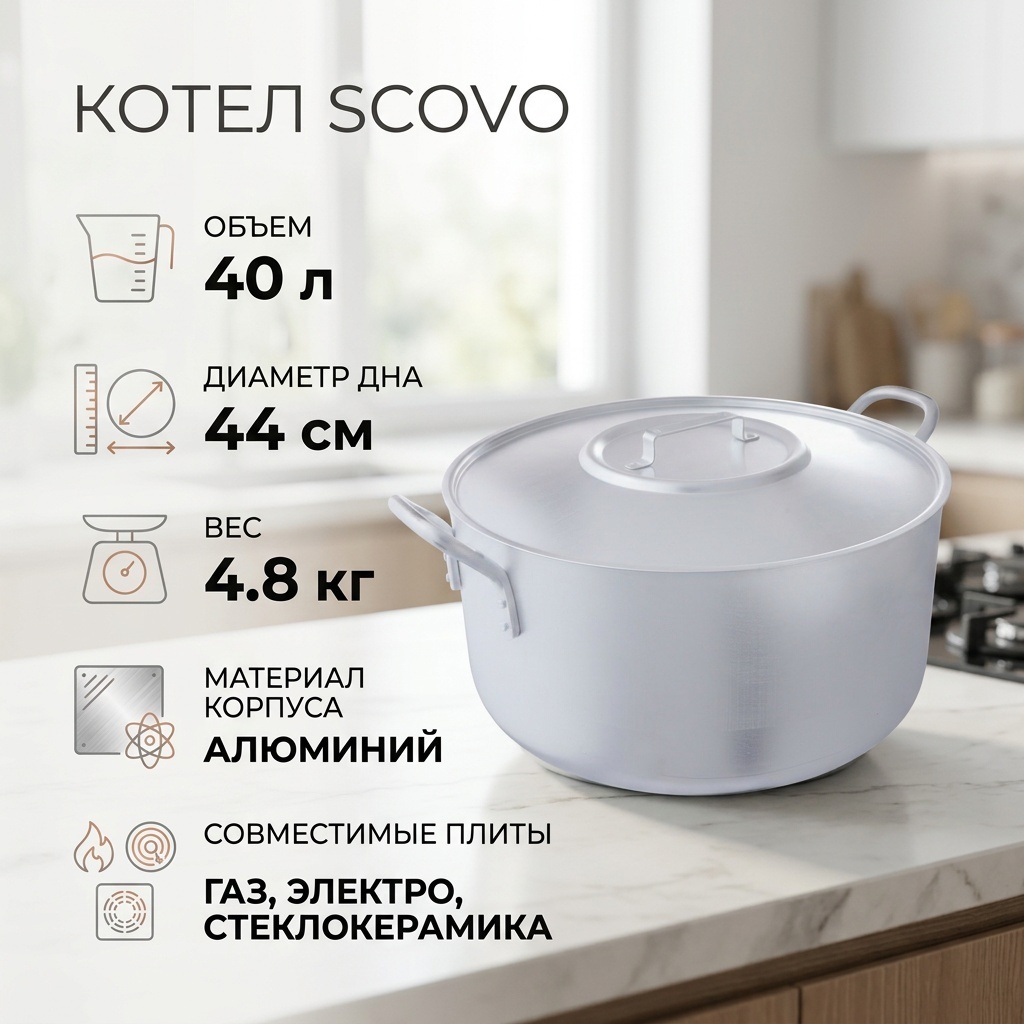 Котел SCOVO 40 л, алюминий