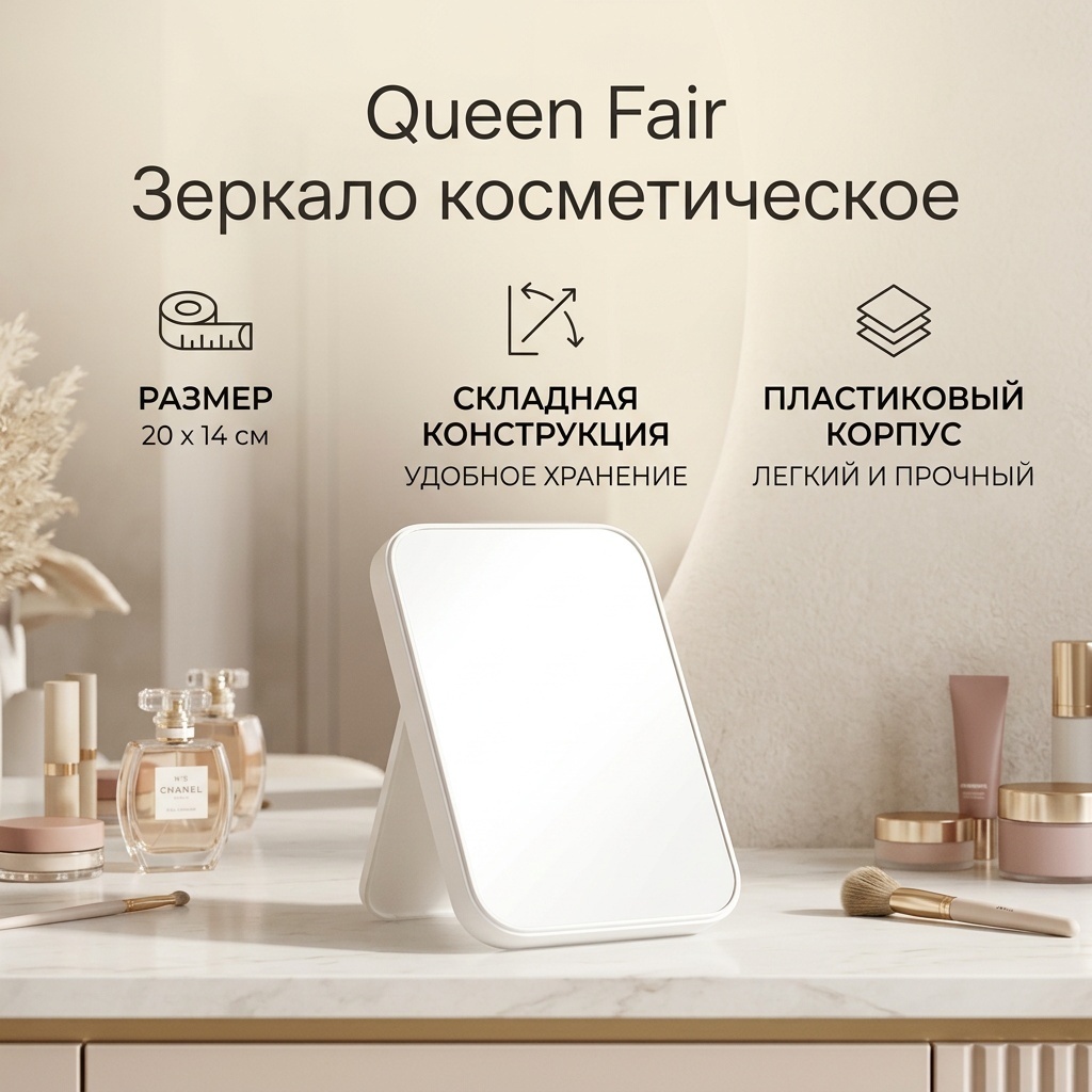 Queen fair зеркало настольное косметическое 20см x 14см