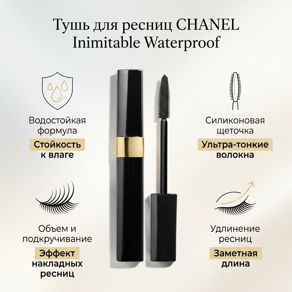 Тушь для ресниц CHANEL Inimitable Waterproof для объема, удлиняющая, подкручивающая черный