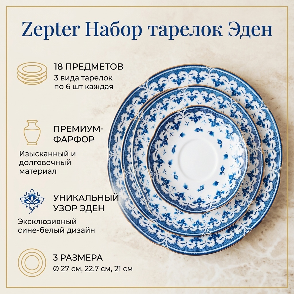 Набор тарелок Zepter 27 см, 18 шт, фарфор