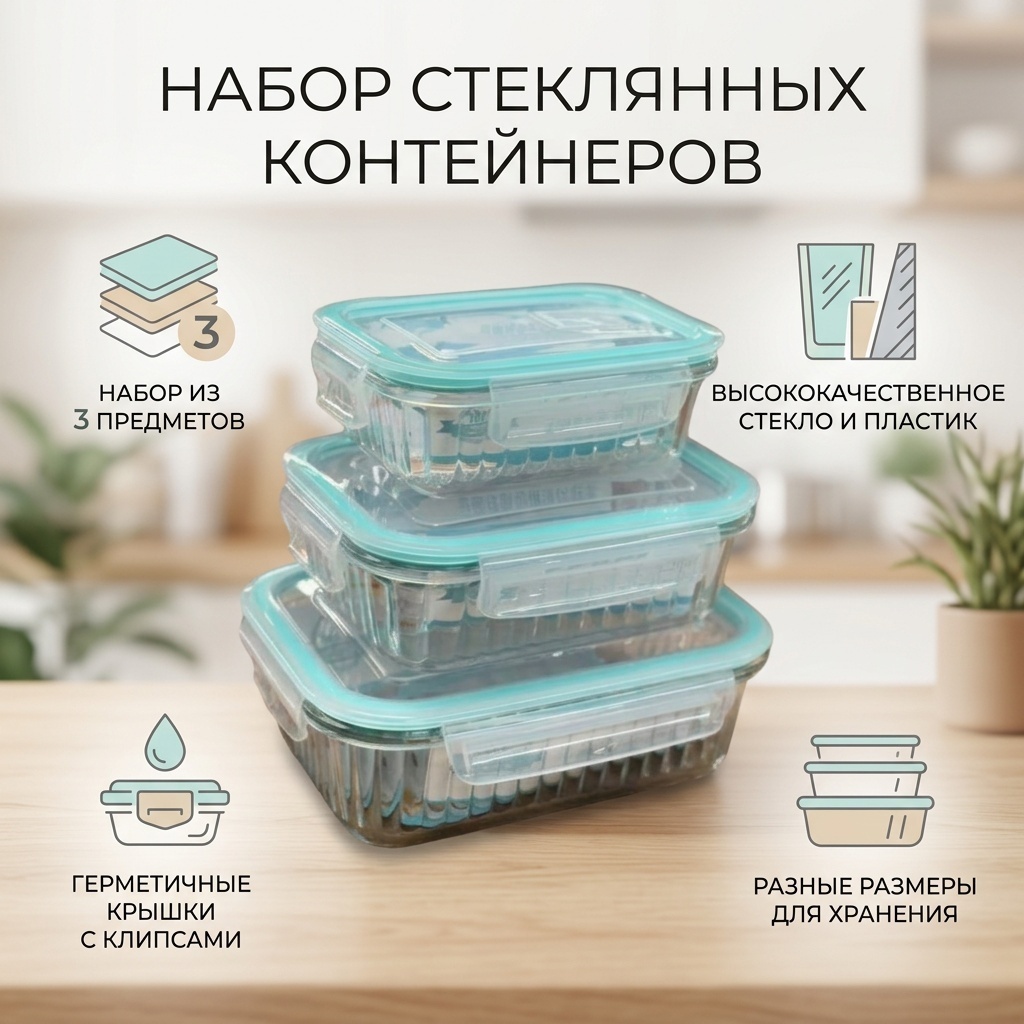 Набор контейнеров 17299025_065232417 3 шт, пластик, стекло