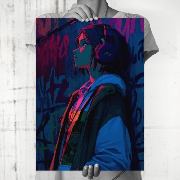 PEMIKAN CRAFT постер Девушка в наушниках аниме 30x40 см