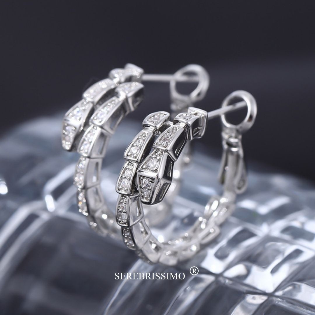Серьги Serebrissimo SP-5-017З Змейка вес 6.5 г сплав покрытый серебром 925, циркон
