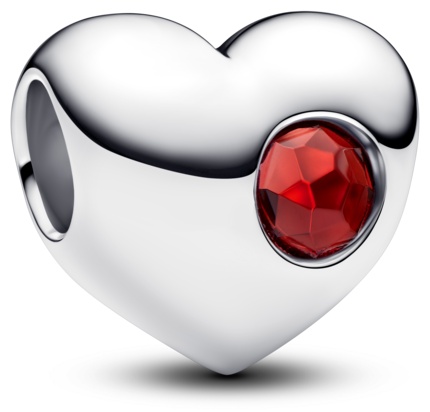 Шарм PANDORA «Сердце» с красным камнем для гравировки 794161C01 вес 2,79 г серебро, кристалл