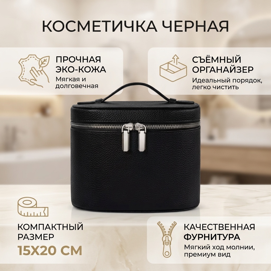 Косметичка искусственная кожа черный 15X20 см