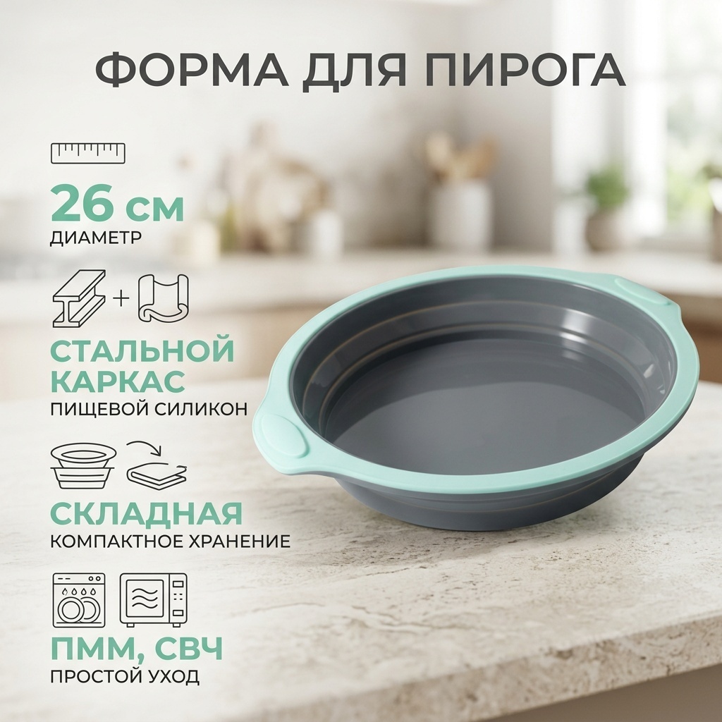Форма для выпечки, для запекания, для пиццы, для хлеба, для кексов силикон, 1 шт