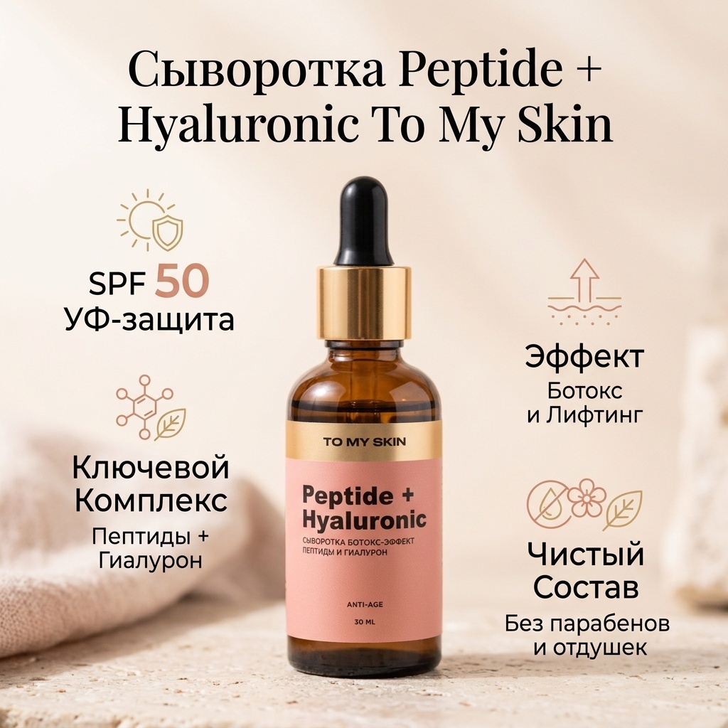 To My Skin сыворотка Peptide + Hyaluronic для лица, для зоны декольте 30 мл