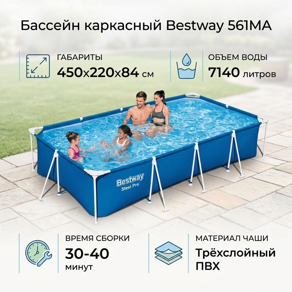 Бассейн каркасный Bestway 561MA, 450x220x84 см