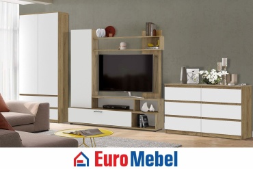 Стенка Euromebel МГС 9, 00062146, 368.2х205.2х46.2 см, белый, светло-коричневый