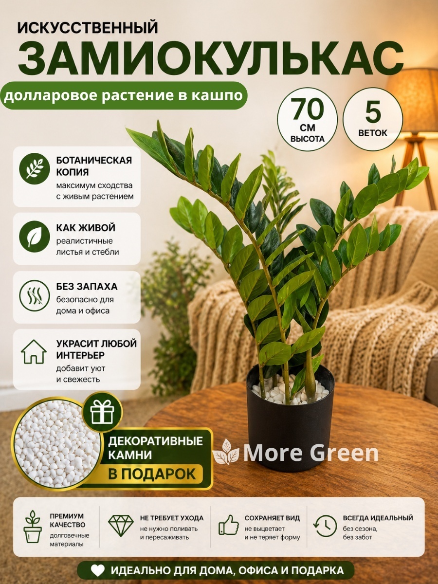Долларовое дерево замиокулькас 70 см, искусственный