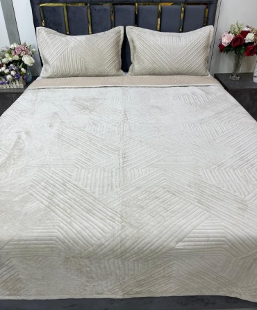 Покрывало с наволочками Home Textile 210х230 см, хлопок, велюр, бежевый, светло - бежевый