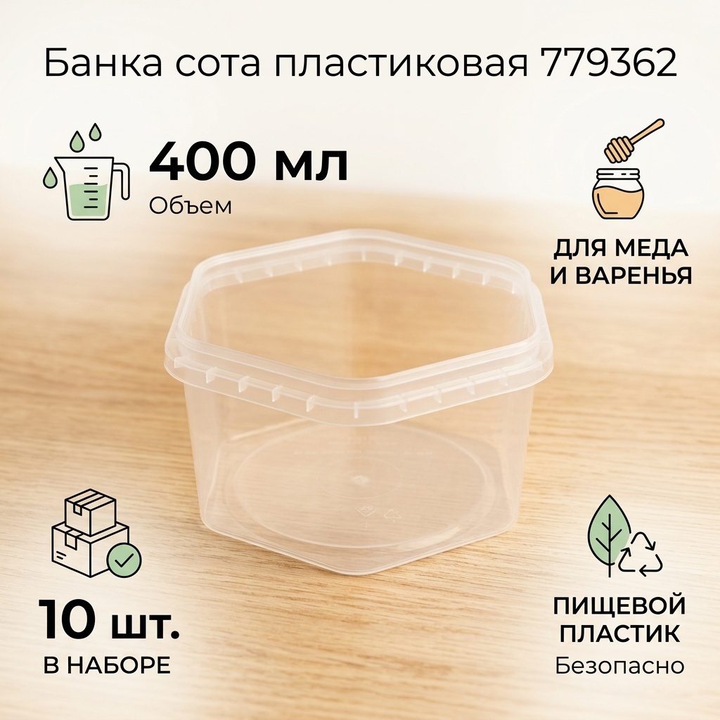 Банка, форма соты 400 мл 10 штук, прозрачная 779362 пластик