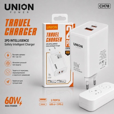 UNION POWER CH078 USB Type-C, USB 60 Вт белый