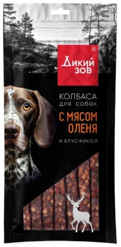 TiTBiT 027738 Лакомство для собак Колбаса с мясом оленя и брусникой Дикий Зов 85 г
