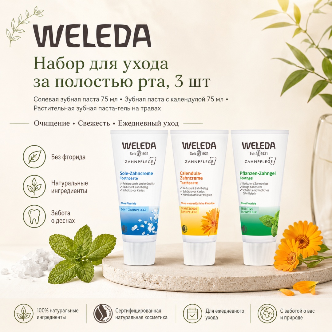 Weleda 3шт набор для ухода за полостью рта унисекс