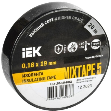 Изолента IEK ПВХ цвет черный, 20 м х 19 мм, 1 шт.