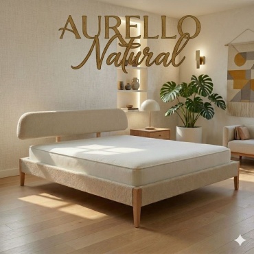 Кровать Daremo Art Mebel Aurello Natural двуспальная, 200x200 см (с матрасом, без подъёмного механизма) бежевый