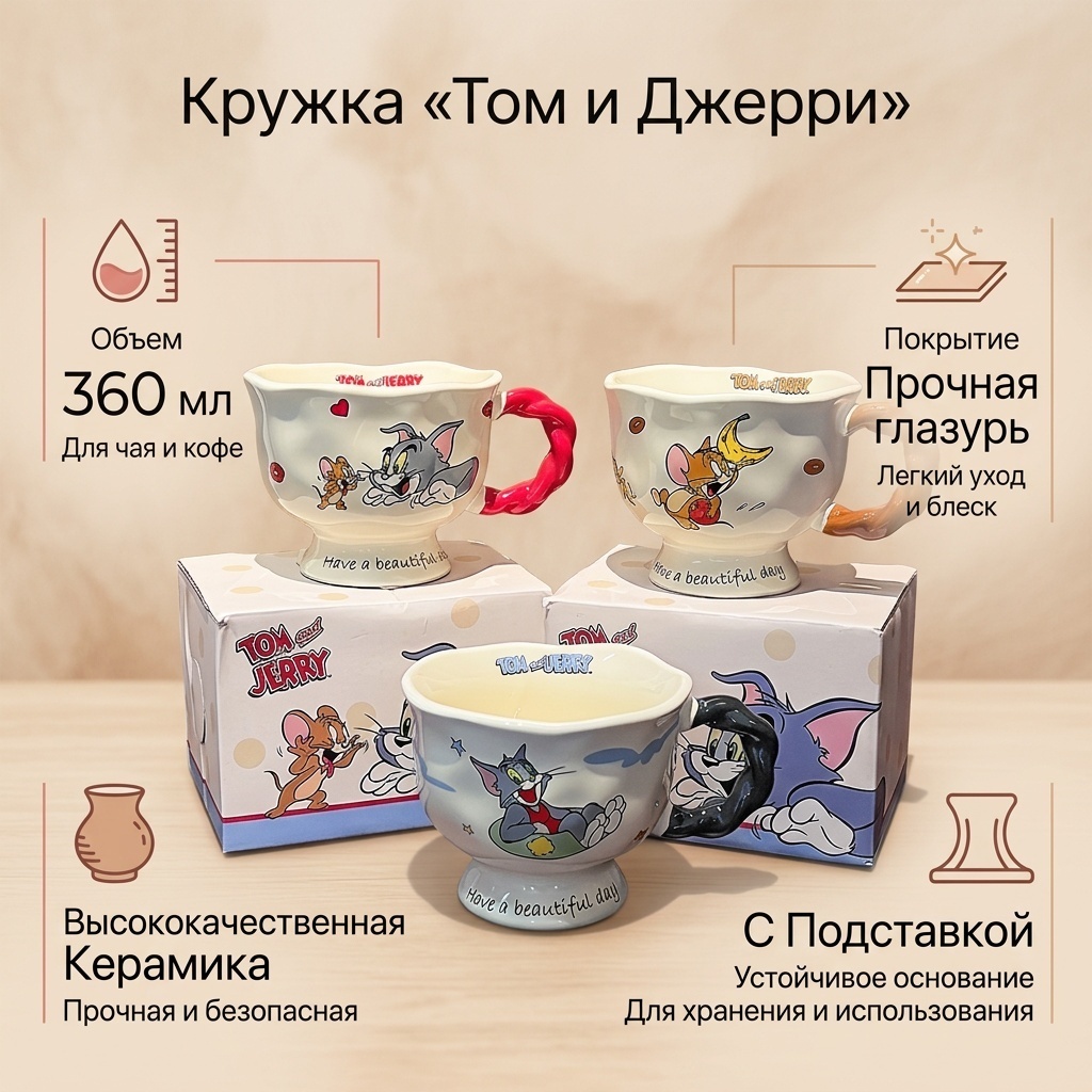 Кружка «Том и Джерри №5», 360 мл, керамика, 1 шт.