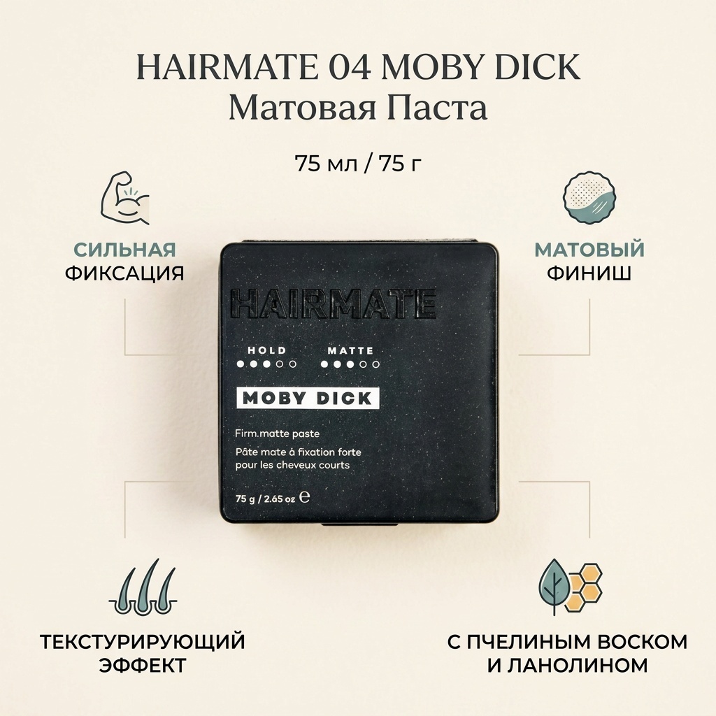 Hairmate 04 MOBY DICK тестурирующий для коротких влос паста сильная фиксация 75 мл