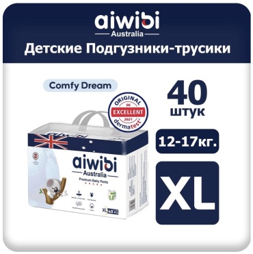 Подгузники-трусики Aiwibi Подгузники-трусики Aiwibi Ультратонкие XL, 40 шт (12-17 кг) XL, 40 шт