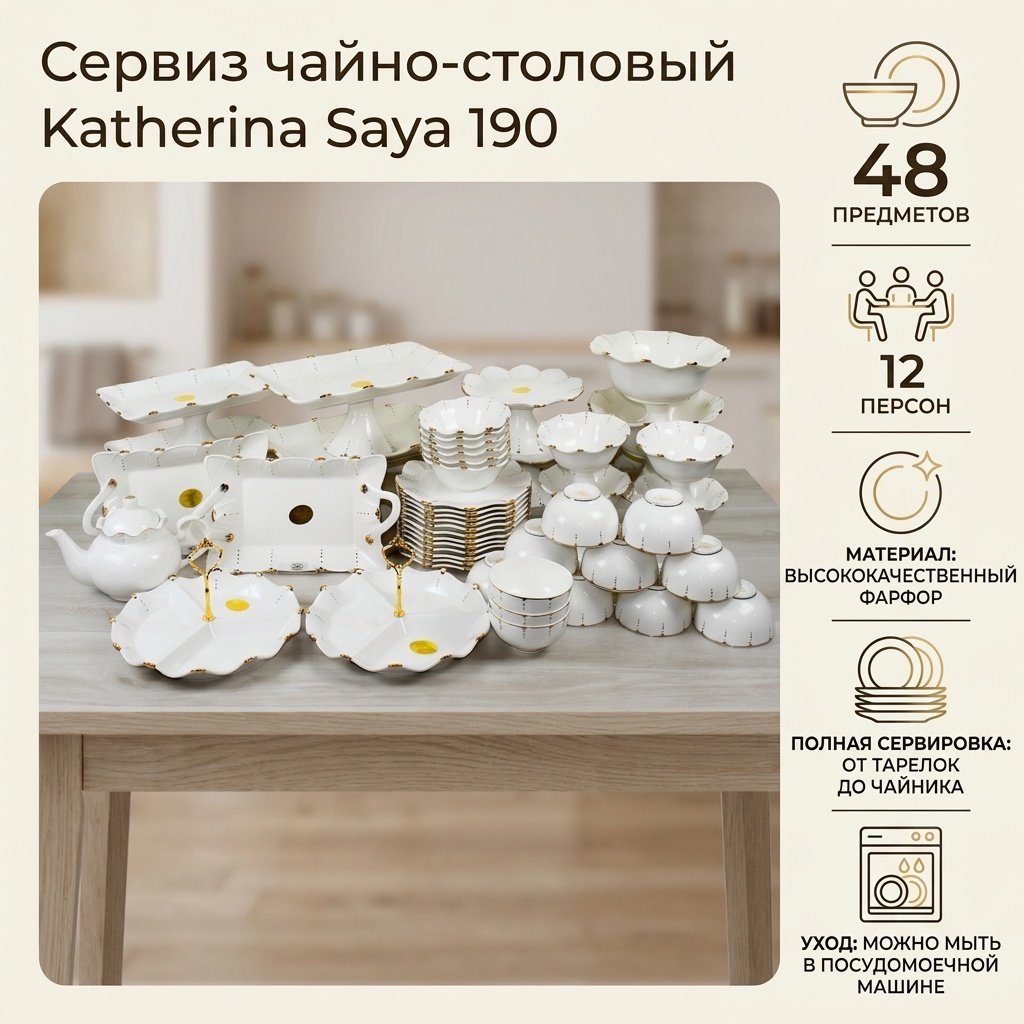 Сервиз на 12 персон JUMBO Премиум, предметов: 48, чайно-столовый, фарфор