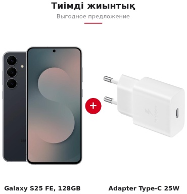 Samsung Galaxy S25 FE 8 ГБ/128 ГБ черный + сетевое зарядное устройство Samsung EP-T2510NWEGRU