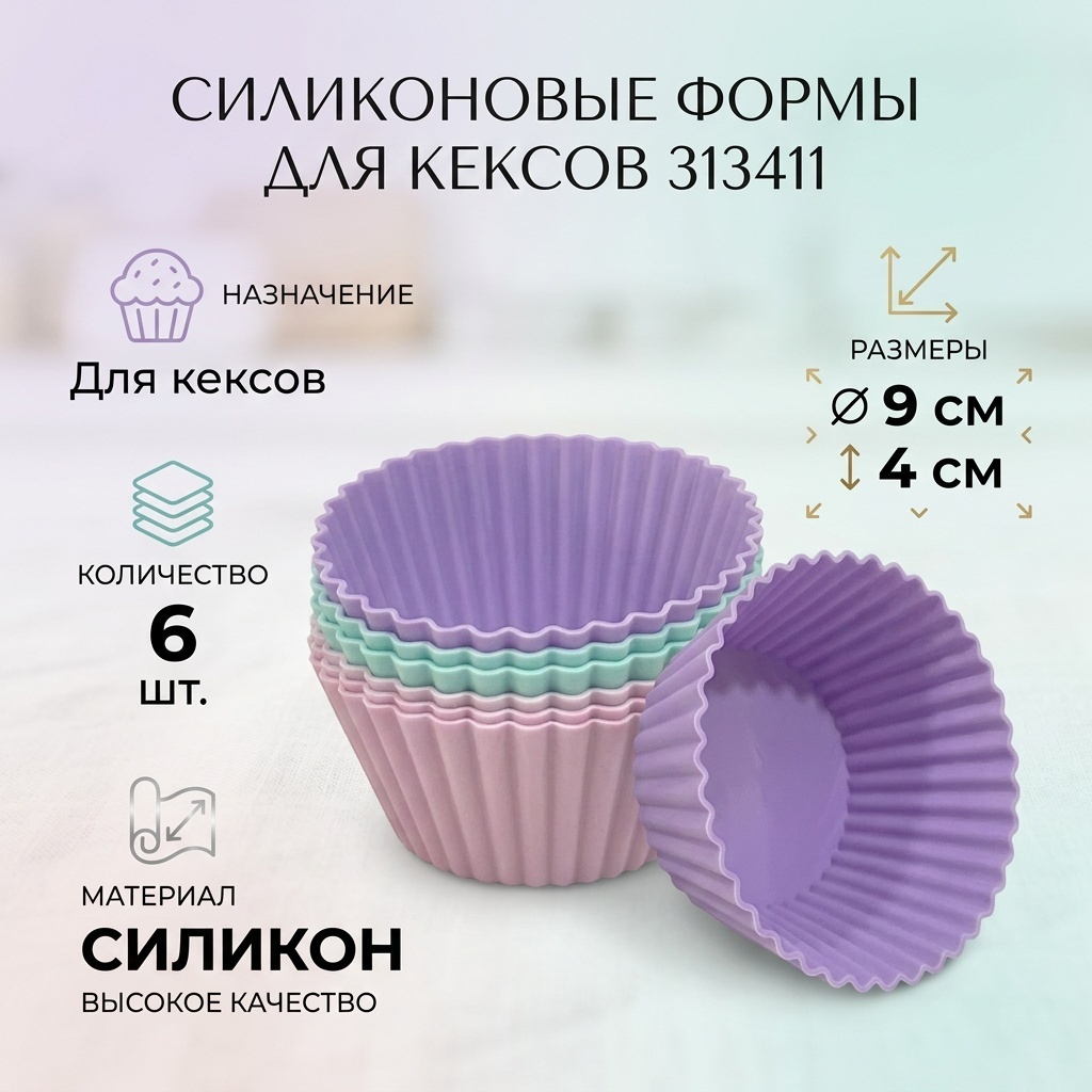 Форма для кексов силикон, 6 шт