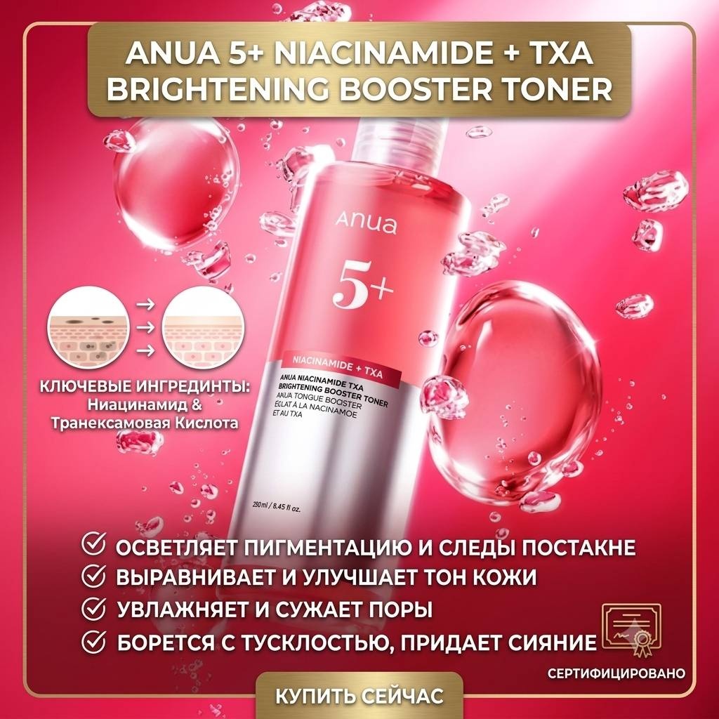 Anua тонер Тонер-бустер для лица 5+ Niacinamide + TXA Brightening Booster Toner 250 мл