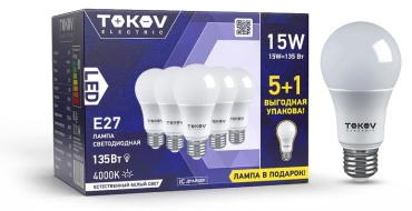 TOKOV ELECTRIC 15W E27, светодиодная, дневной белый
