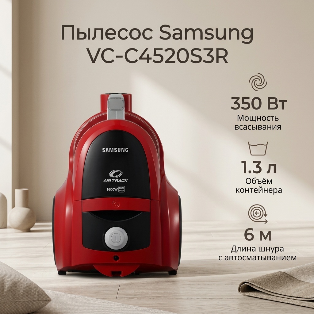 Пылесос Samsung VC-C4520S3R красный
