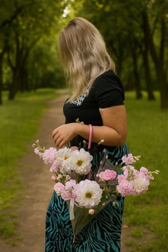Flowers by Mariya букет с открыткой гербера, эустома, маттиола 15 шт 60 см