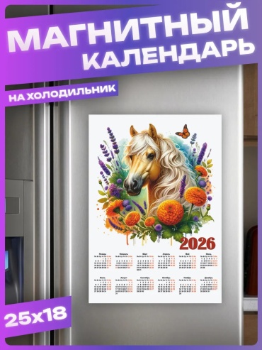 Листовой календарь Календарь магнитный 2026 Лошад, 25x18 см
