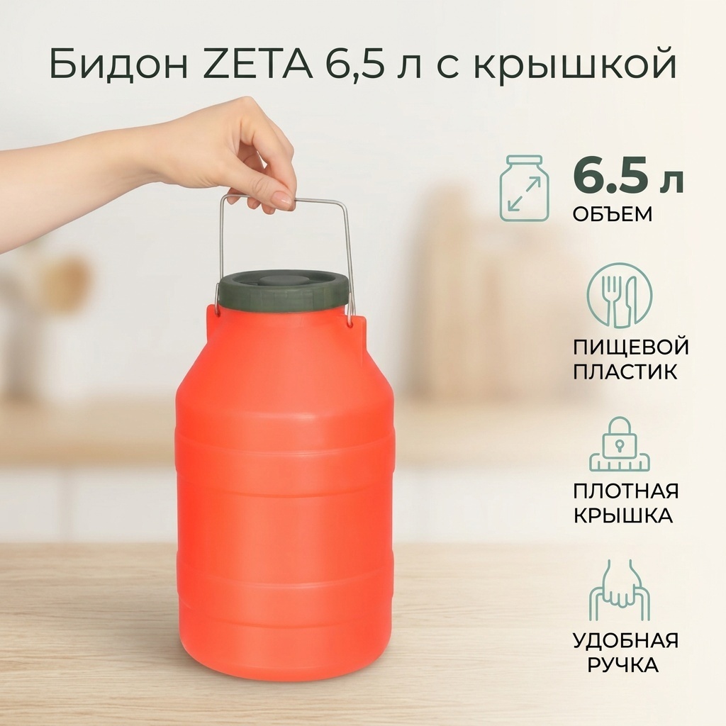 ZETA бидон Бидон 6,5 л с крышкой м/п пищ,, пластик