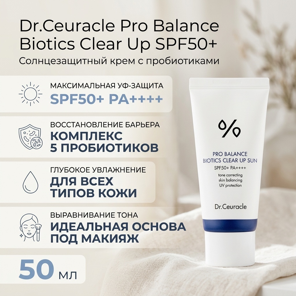 Dr.Ceuracle крем Pro Balance Biotics Clear Up SPF50 для лица 50 мл