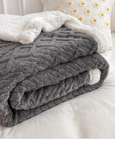 Плед SARABI 230х200 см, полиэстер, искусственный мех, флис, серый