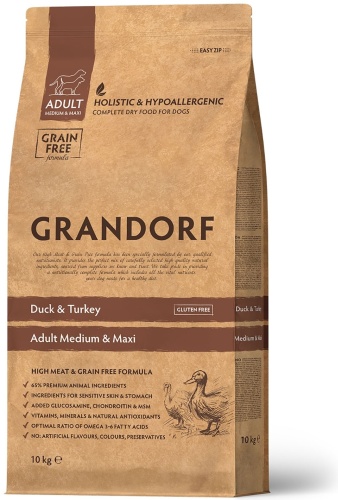 GRANDORF Duck&Turkey Adult Medium&Maxi Утка и индейка для взрослых средних и крупных пород 10 кг