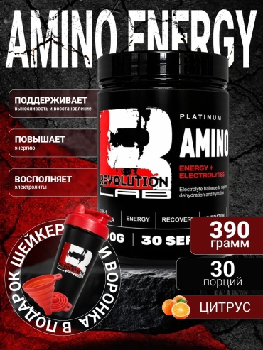 Аминокислота Revolution Lab Аминокислотный комплекс Revolution Lab Amino Energy + Electrolytes цитрус 390 г