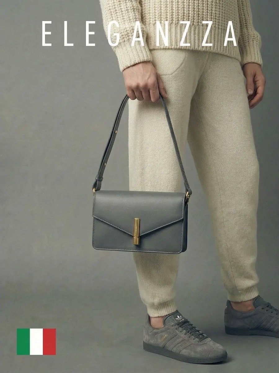 Сумка тоут ELEGANZZA натуральная кожа серый